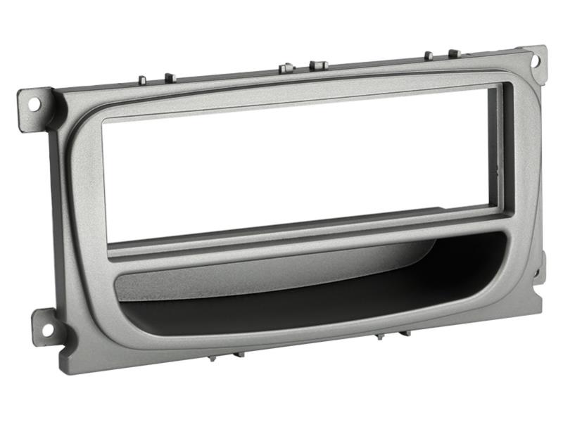 1-DIN Paneel met aflegbakje. Ford Mondeo /Focus / S-MAX / Galaxy Kleur: Zilver